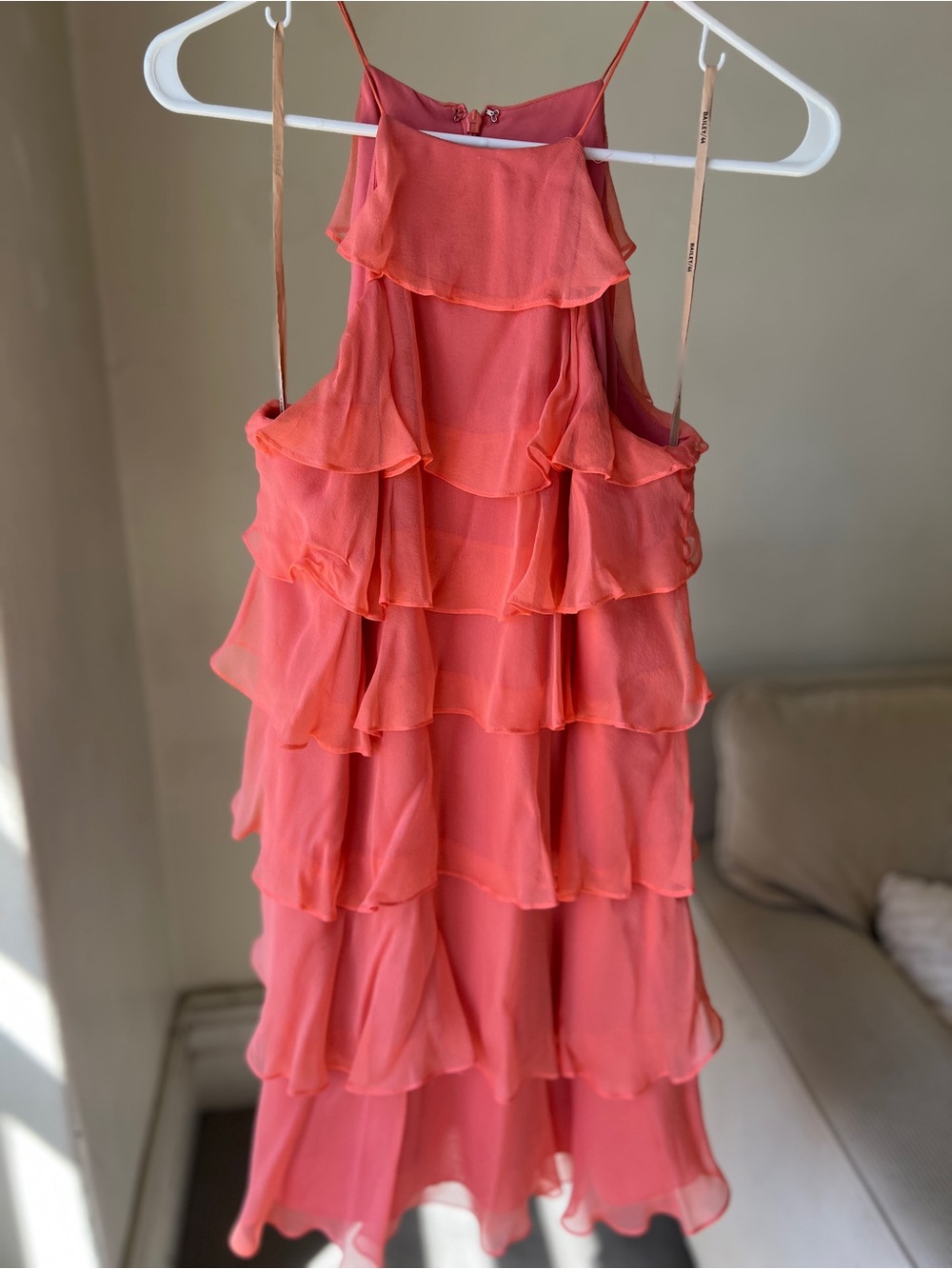 Bailey 44 Coral Tiered Ruffle Midi Dress